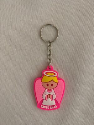 Chaveiro infantil anjo da guarda rosa